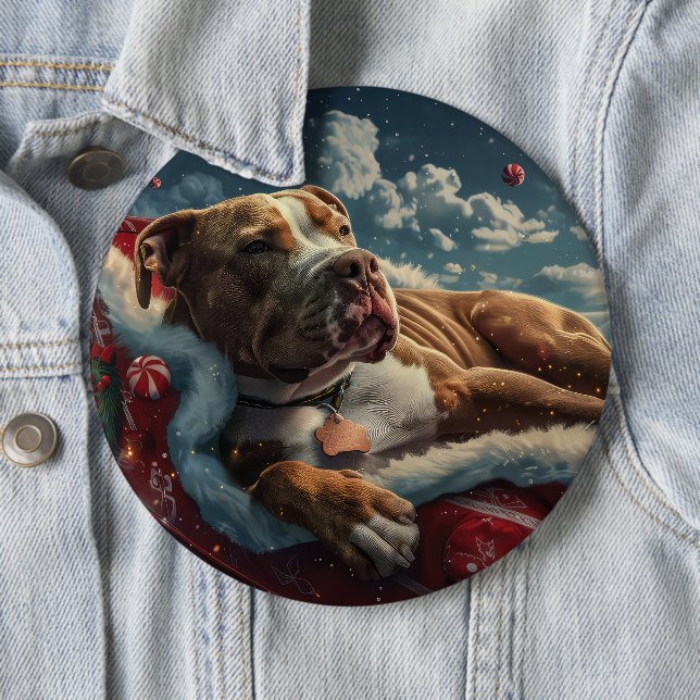 Pitbull Dog Christmas Festive 6 Inch Round Button (In Situ)