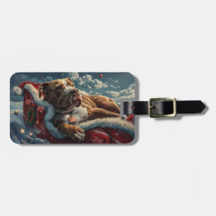 Pitbull Dog Christmas Festive Luggage Tag