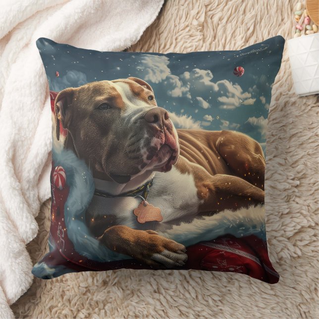 Pitbull Dog Christmas Festive Throw Pillow (Blanket)