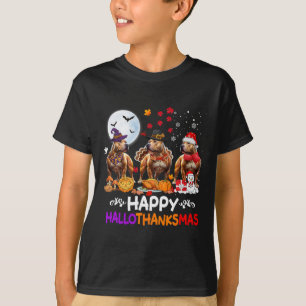 Pitbull Dog Christmas Happy Hallothankmas Thanksgi T-Shirt