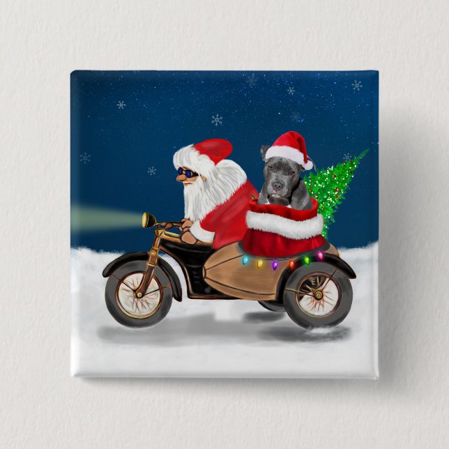 Pitbull Dog Christmas Santa Claus  2 Inch Square Button (Front)