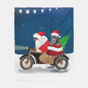 Pitbull Dog Christmas Santa Claus  Fleece Blanket