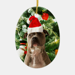 Pitbull Dog Christmas Tree Ornaments Snowman