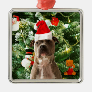 Pitbull Dog Christmas Tree Ornaments Snowman