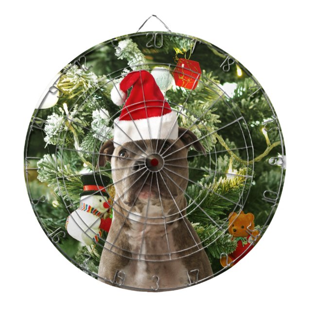 Pitbull Dog Christmas Tree Ornaments Snowman Dartboard (Front)