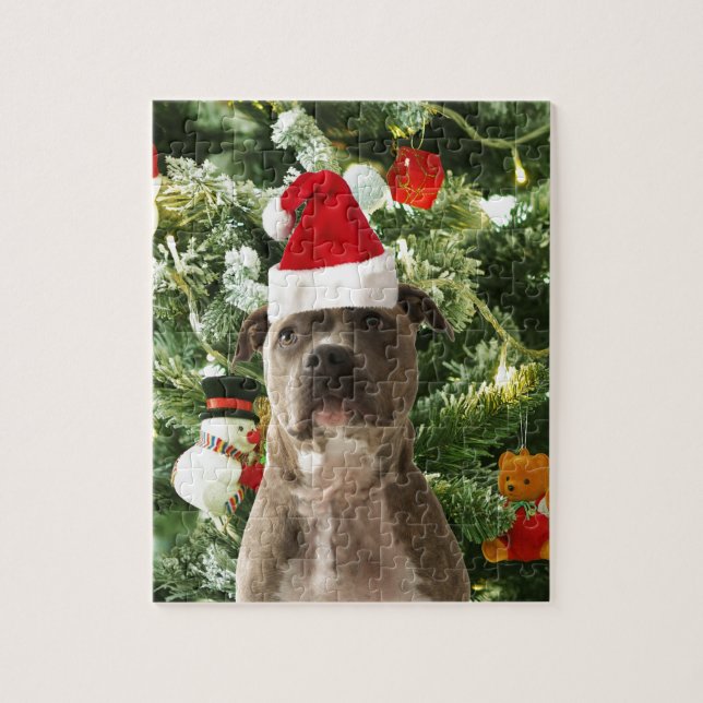 Pitbull Dog Christmas Tree Ornaments Snowman Jigsaw Puzzle (Vertical)