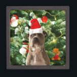 Pitbull Dog Christmas Tree Ornaments Snowman Keepsake Box<br><div class="desc">Pitbull Dog Christmas Tree Ornaments Snowman Doormat.Cute Pitbull Dog with Christmas Tree Ornaments Snow Man in background.</div>