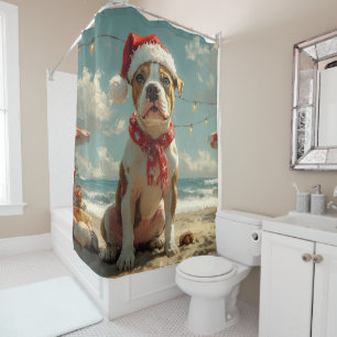 Pitbull Dog Christmas Vintage Beach 