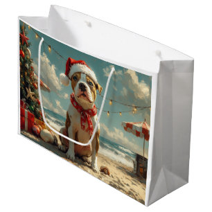 Pitbull Dog Christmas Vintage Beach Large Gift Bag