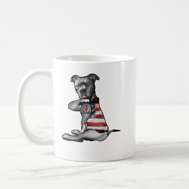 Pitbull Dog Dog Pitbull I Love Dad Tattoo Fathers  Coffee Mug (Left)
