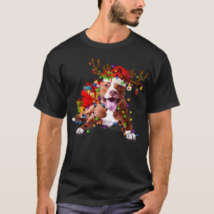 Pitbull Dog Funny Pitbull Christmas Reindeer Chris T-Shirt