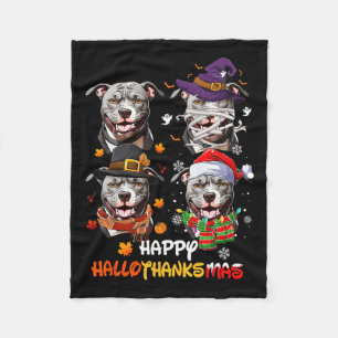 Pitbull Dog Hallothanksmas Halloween Thanksgiving  Fleece Blanket