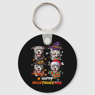 Pitbull Dog Hallothanksmas Halloween Thanksgiving Keychain