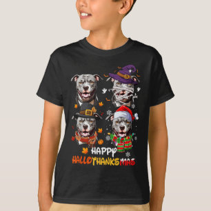 Pitbull Dog Hallothanksmas Halloween Thanksgiving  T-Shirt