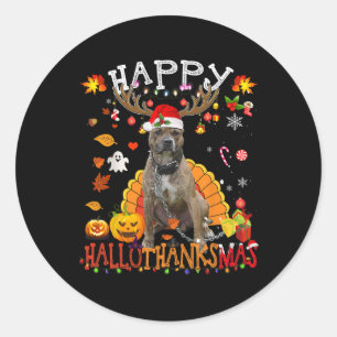 Pitbull Dog Halloween Christmas Dog Happy Hallotha Classic Round Sticker