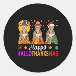 Pitbull Dog Halloween Christmas Hallothanksmas 1  Classic Round Sticker