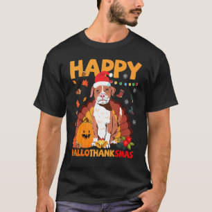 Pitbull Dog Happy Hallothanksmas Halloween Thanksg T-Shirt
