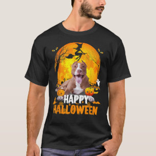 Pitbull Dog Happy Halloween Day With The Moon And T-Shirt