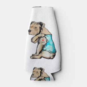 Pitbull Dog I Love Dad Tattoo Funny Family Bottle Cooler