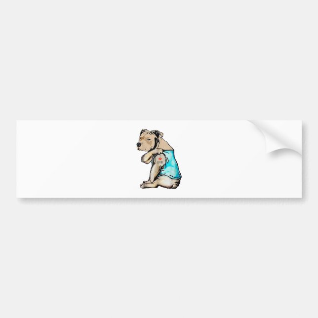 Pitbull Dog I Love Dad Tattoo Funny Family Bumper Sticker (Front)