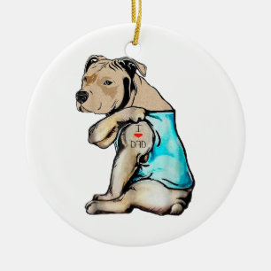 Pitbull Dog I Love Dad Tattoo Funny Family Ceramic Ornament