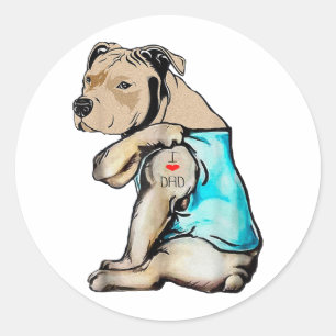Pitbull Dog I Love Dad Tattoo Funny Family Classic Round Sticker