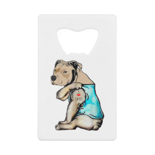 Pitbull Dog I Love Dad Tattoo Funny Family Credit Card Bottle Opener