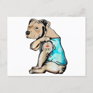Pitbull Dog I Love Dad Tattoo Funny Family Holiday Postcard