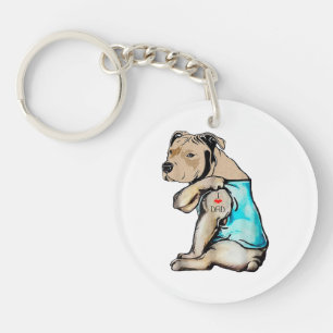 Pitbull Dog I Love Dad Tattoo Funny Family Keychain