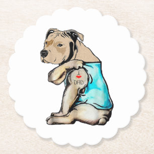 Pitbull Dog I Love Dad Tattoo Funny Family Paper Coaster