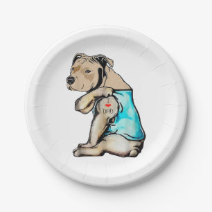 Pitbull Dog I Love Dad Tattoo Funny Family Paper Plate