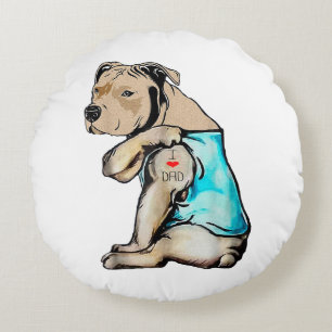 Pitbull Dog I Love Dad Tattoo Funny Family Round Pillow