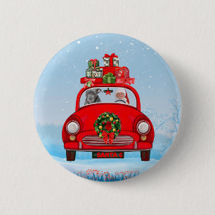 Pitbull Dog In Car With Santa Claus  2 Inch Round Button
