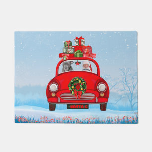 Pitbull Dog In Car With Santa Claus  Doormat