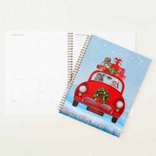 Pitbull Dog In Car With Santa Claus  Planner