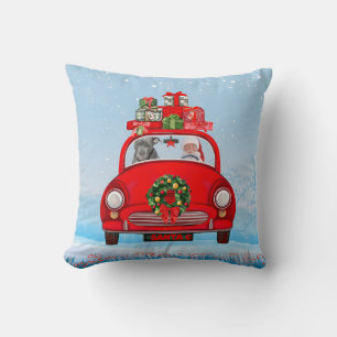 Pitbull Dog In Car With Santa Claus Throw Pillow