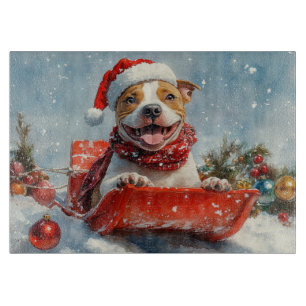 Pitbull Dog in Sledge Let it Snow Christmas Cutting Board