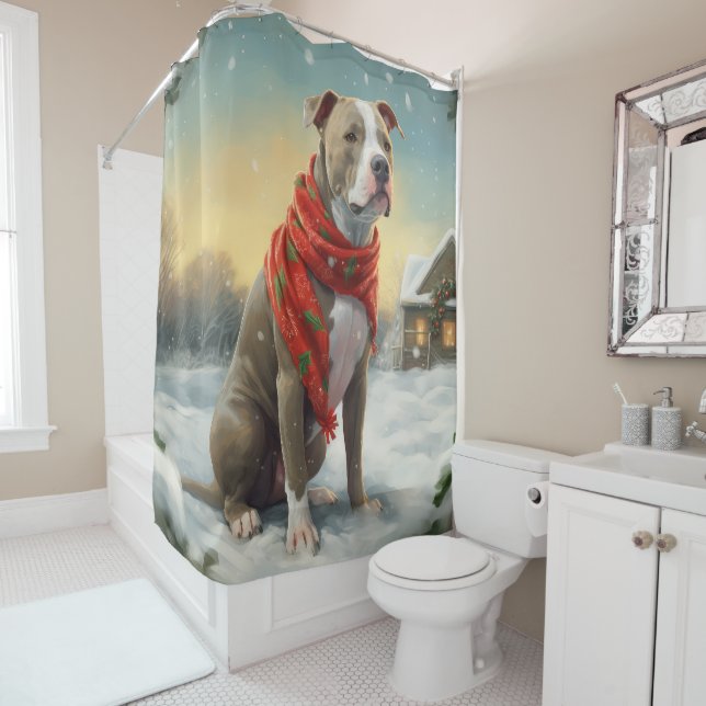 Pitbull Dog in Snow Christmas (In Situ)