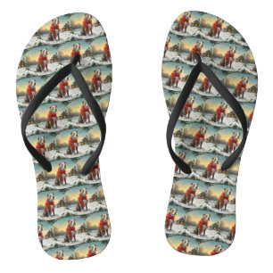 Pitbull Dog in Snow Christmas Flip Flops