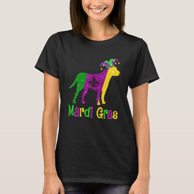 Pitbull Dog Lover Mardi Gras Carnival Jester T-Shirt (Front)