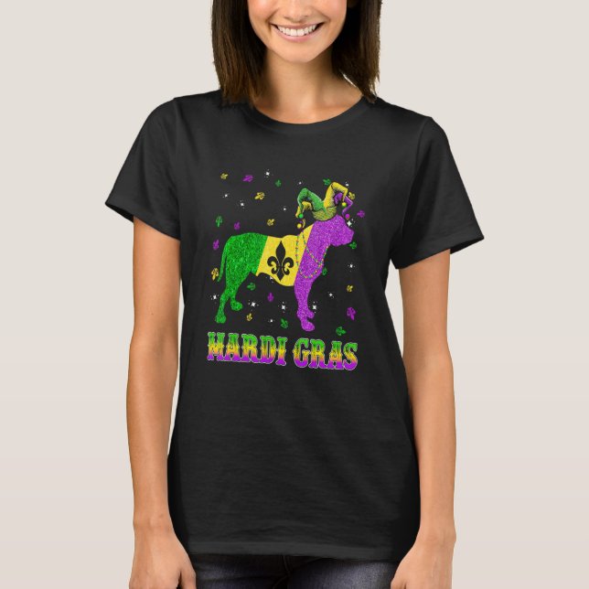 Pitbull Dog Mardi Gras Carnival Jester Beads T-Shirt (Front)