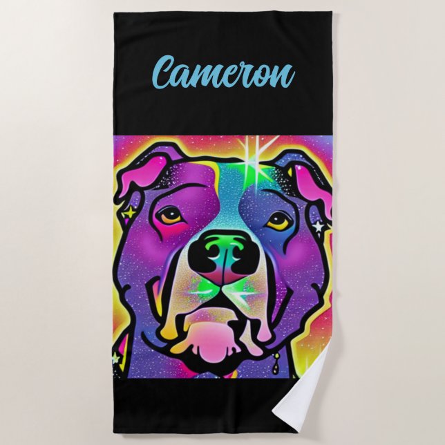 Pitbull Dog Pop Art Personalized   Beach Towel (Front)
