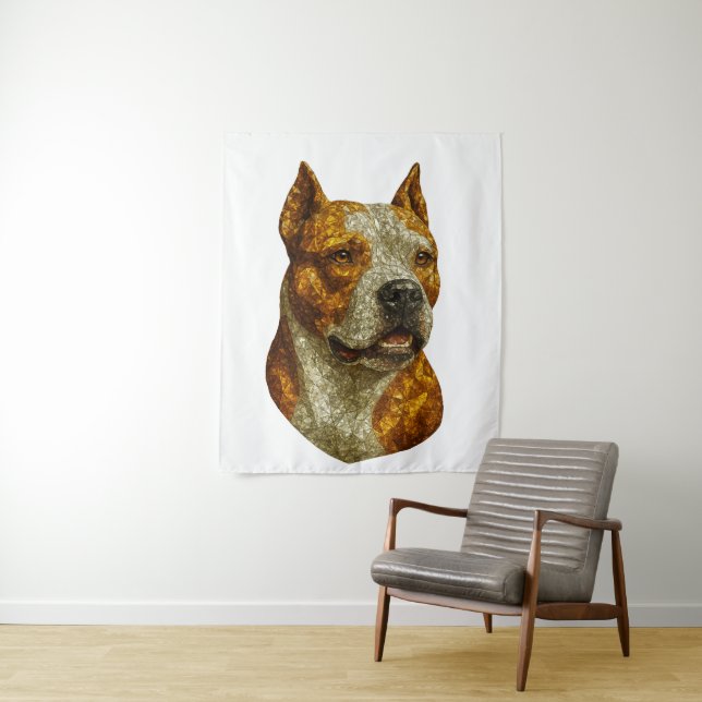 Pitbull Dog Portrait Tapestry (In Situ)
