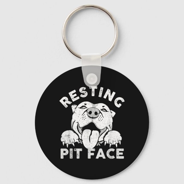 Pitbull Dog Resting Pit Face Sarcastic Humour Keychain (Front)