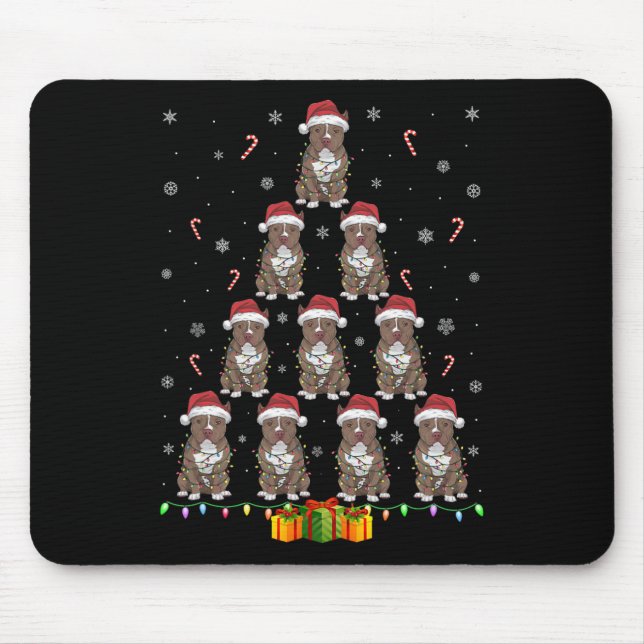 Pitbull Dog Santa Hat Xmas Lights Men Women Christ Mouse Pad (Front)
