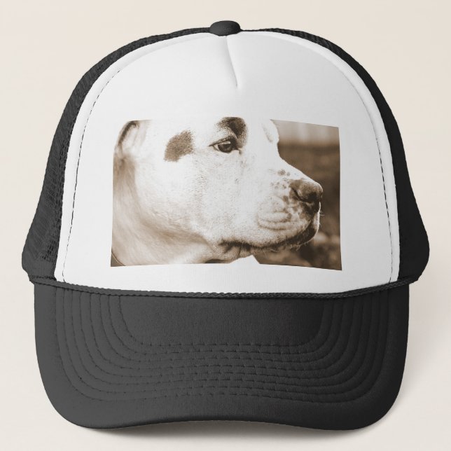 pitbull dog sepia colour hate deed not breed trucker hat (Front)