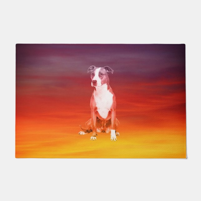 Pitbull Dog Sitting On Beach Doormat (Front)