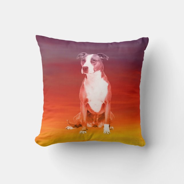 Pitbull Dog Sitting On Beach Throw Pillow (Front)