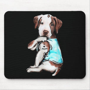 Pitbull Dog Tattoo I Love Mom Mothers Day Lover  Mouse Pad