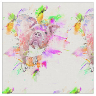 Pitbull Dog Watercolor Art Fabric